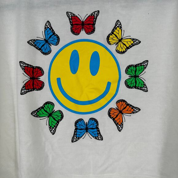 Vintage Havana Rainbow Smiley Face Butterly Y2K Cropped Sweater Womens Medium - Picture 5 of 7
